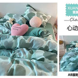 Korean Style Blue Letter Bedding Set for All Sizes 4 pcs