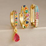 3PCS Water Drop Pendant Hoop Earrings Set for Women