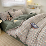 Nordic Plaid Wash Cotton Bedding Set, 4 Pcs