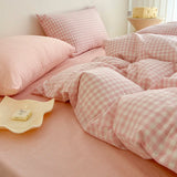 Simple Pink Stripe Bedding Set with Pillowcases 3pcs