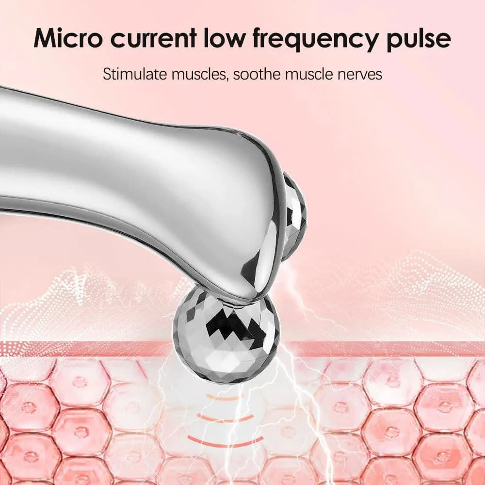 Electric Facial EMS Micro-current Beauty Instrument LED Display Face Lift 4D Roller Massager Skin Tighten Massage Beauty Device - Clean Vanilla