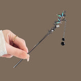 Modern Hair Stick with Ink Flower and Metal Tassel