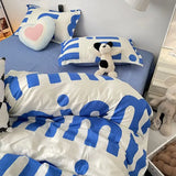 Korean Style Blue Letter Bedding Set for All Sizes 4 pcs