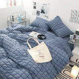Kawaii INS Girl Blue Bedding Set with Ruffles 4 pcs