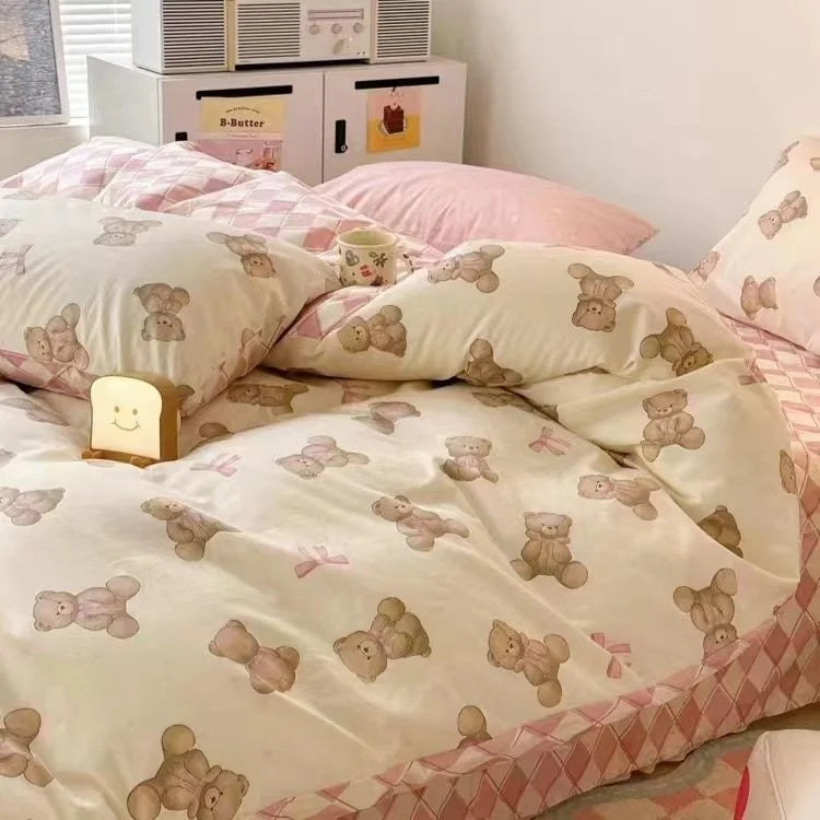 INS Gentle Pink Rose Bedding Set for Girls Women Kawaii 4 pcs