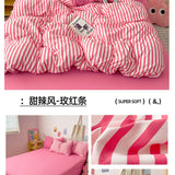 Pink Stripe Bedding Duvet Cover Set with Pillowcase