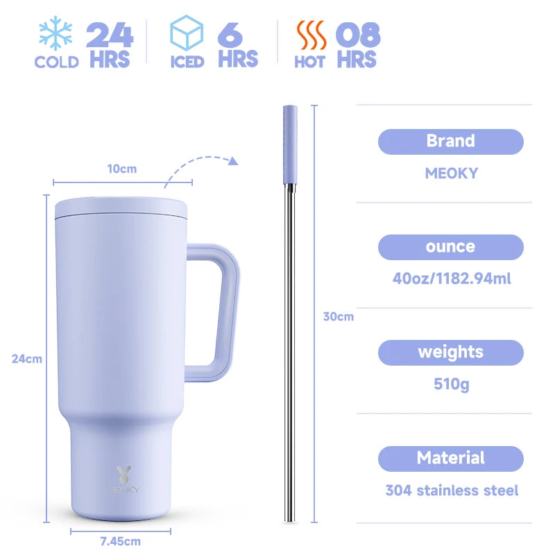 Meoky 40oz Tumbler with Straw, Insulated Car Mug