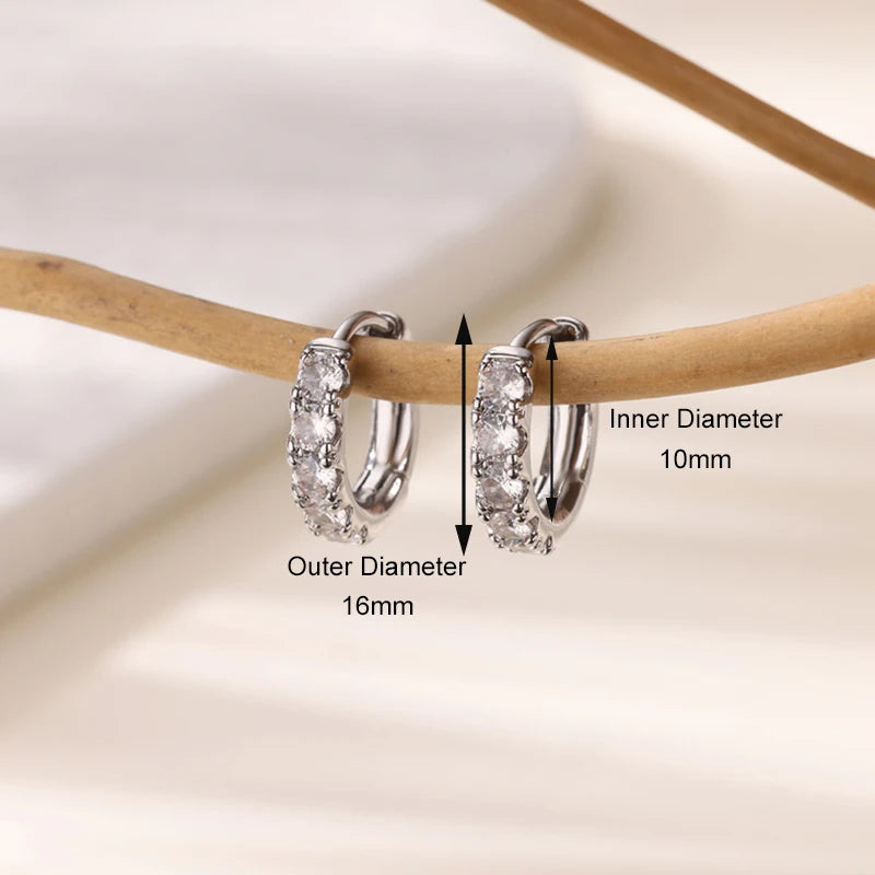 Gold Geometric Pave Zirconia Round Hoop Earrings