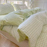 Fashion Plaid Bedding Set Brown Stripe Duvet Cover Queen  Clean Vanilla Store