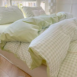 Fashion Plaid Bedding Set Brown Stripe Duvet Cover Queen  Clean Vanilla Store