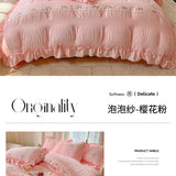 Korean Style Bed Set with Flower Embroidery, 4 pcs