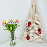 Cute Strawberry Cherry Crochet Tote Bag for Women