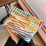 Colorful Stripes Corduroy Cosmetic Bag Portable Travel