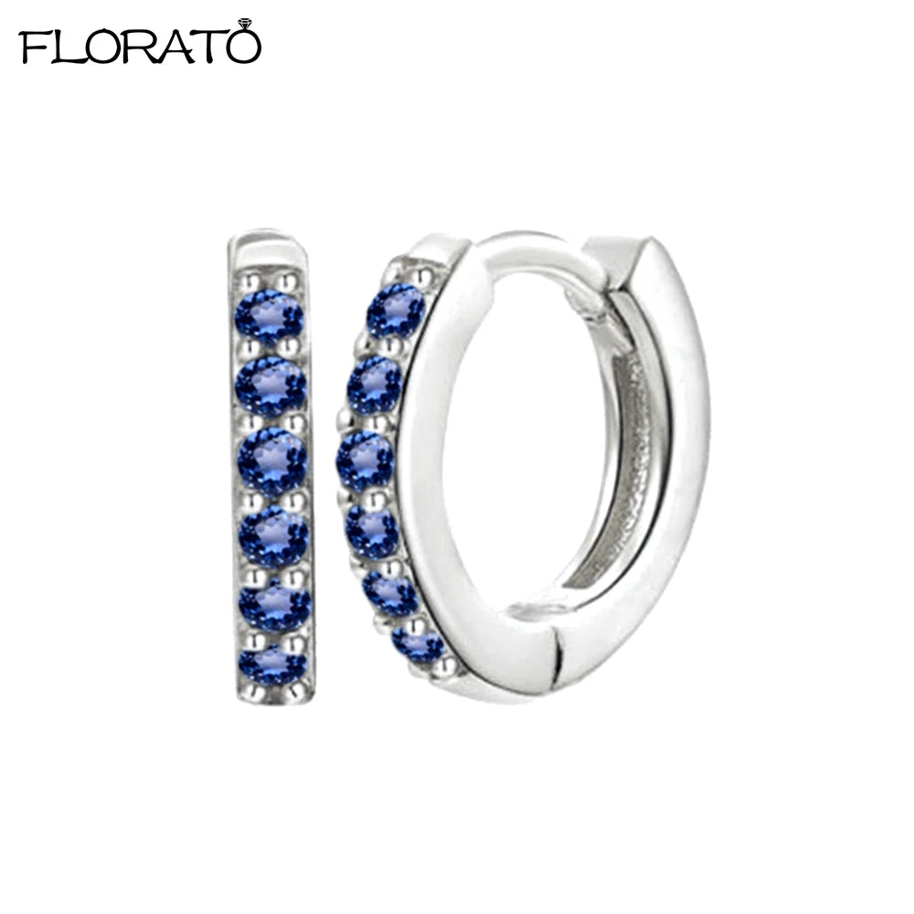 925 Silver Needle Crystal 9mm Small Hoop Earrings