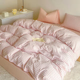 Simple Pink Stripe Bedding Set with Pillowcases 3pcs