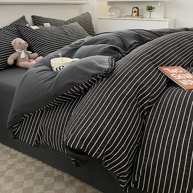 Nordic Plaid Wash Cotton Bedding Set, 4 Pcs