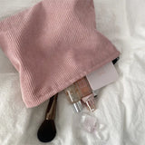 Solid Color Corduroy Cosmetic Bag Clutch for Travel