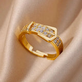 Luxury Zircon Geometric Ring for Women, Gold Color