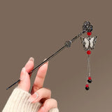 Modern Hair Stick with Ink Flower and Metal Tassel