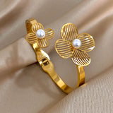 Greatera Waterproof Gold Flower Cuff Bracelet for Women