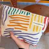 Colorful Stripes Corduroy Cosmetic Bag Portable Travel