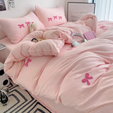 Cute Pink Bows Duvet Cover Set for Girls, 3pcs