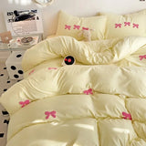 Cute Pink Bows Duvet Cover Set for Girls, 3pcs
