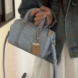 Retro Blue Denim Handbag With Pendant For Women