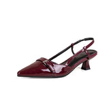 2024 New Summer Red Patent Leather Mid-Heel Sandals
