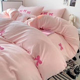 Cute Pink Bows Duvet Cover Set for Girls, 3pcs