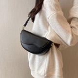 Women Vintage Solid Color Flap Saddle Bag Crossbody