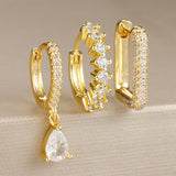 3PCS Water Drop Pendant Hoop Earrings Set for Women