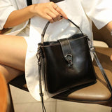Real Oil Wax Leather Women's Bucket Bag - Large Capacity  Clean Vanilla Store