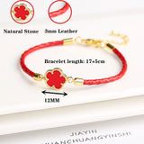Classic Leather Five Leaf Flower Charm Bracelet