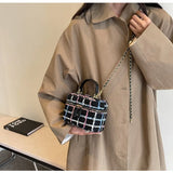 Fashion Plaid Print Tweed Crossbody Bag for Women