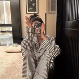 Luxury Striped Cotton Pajamas Women's Wide Leg Set  Clean Vanilla Store