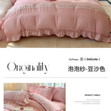 Korean Style Bed Set with Flower Embroidery, 4 pcs