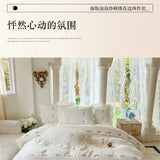 Korean Style Bed Set with Flower Embroidery, 4 pcs