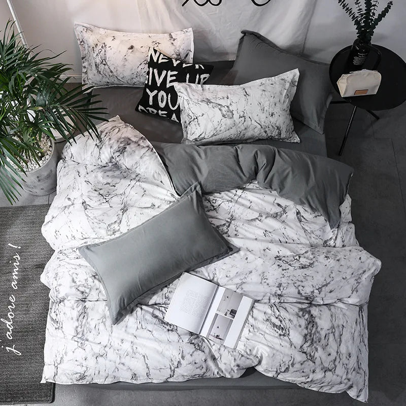 3-Piece Duvet Cover Set – Duvet Cover and 2pcs Pillow Case Marble Pattern