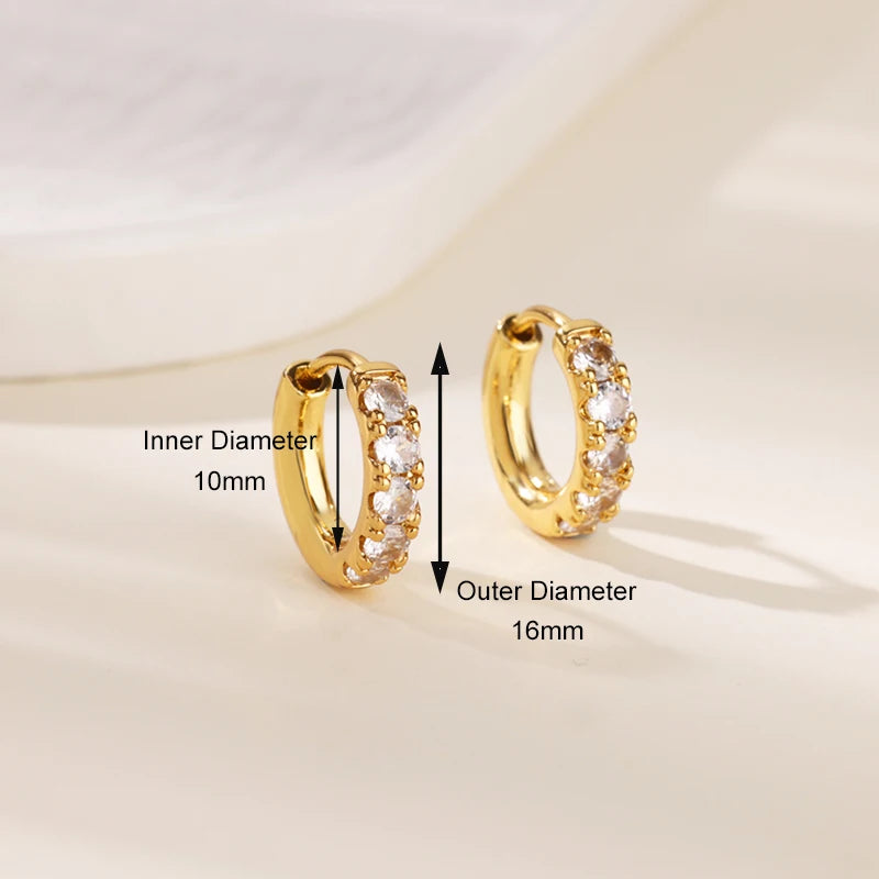 Gold Geometric Pave Zirconia Round Hoop Earrings