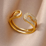 Fashion Gold Color Stainless Steel Ring with Crystal Zircon