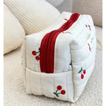 Quilted Cotton Retro Cherry Travel Cosmetic Bag  Clean Vanilla Store