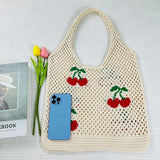 Cute Strawberry Cherry Crochet Tote Bag for Women