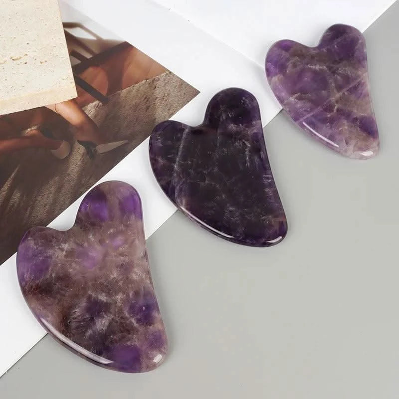 Amethyst Face Gua Sha Tool Skin Care Body Eye Natural Crystal Mineral Stone heart Massager Health Beauty Lifting And Firming - Clean Vanilla