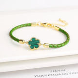 Classic Leather Five Leaf Flower Charm Bracelet