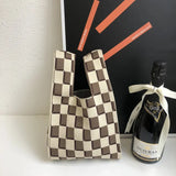 Designer Plaid Woven Shoulder Bag Tote Chic