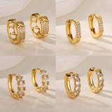 Gold Geometric Pave Zirconia Round Hoop Earrings