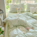 Fashion Plaid Bedding Set Brown Stripe Duvet Cover Queen  Clean Vanilla Store