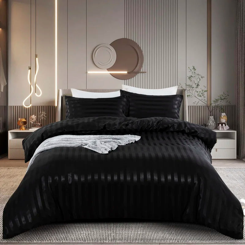 Luxury Satin Striped Duvet Cover Set in Ivory White  Clean Vanilla Store