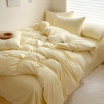 Solid Bed Linen Cotton Bedding Set with Duvet Cover 4pcs  Clean Vanilla Store